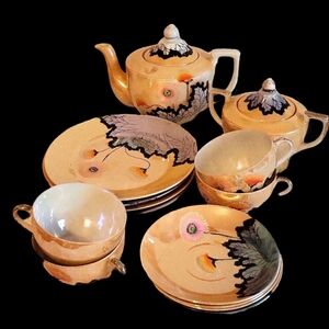 4 PC Japanese tea set vintage orange flowers beautiful mint condition 😍